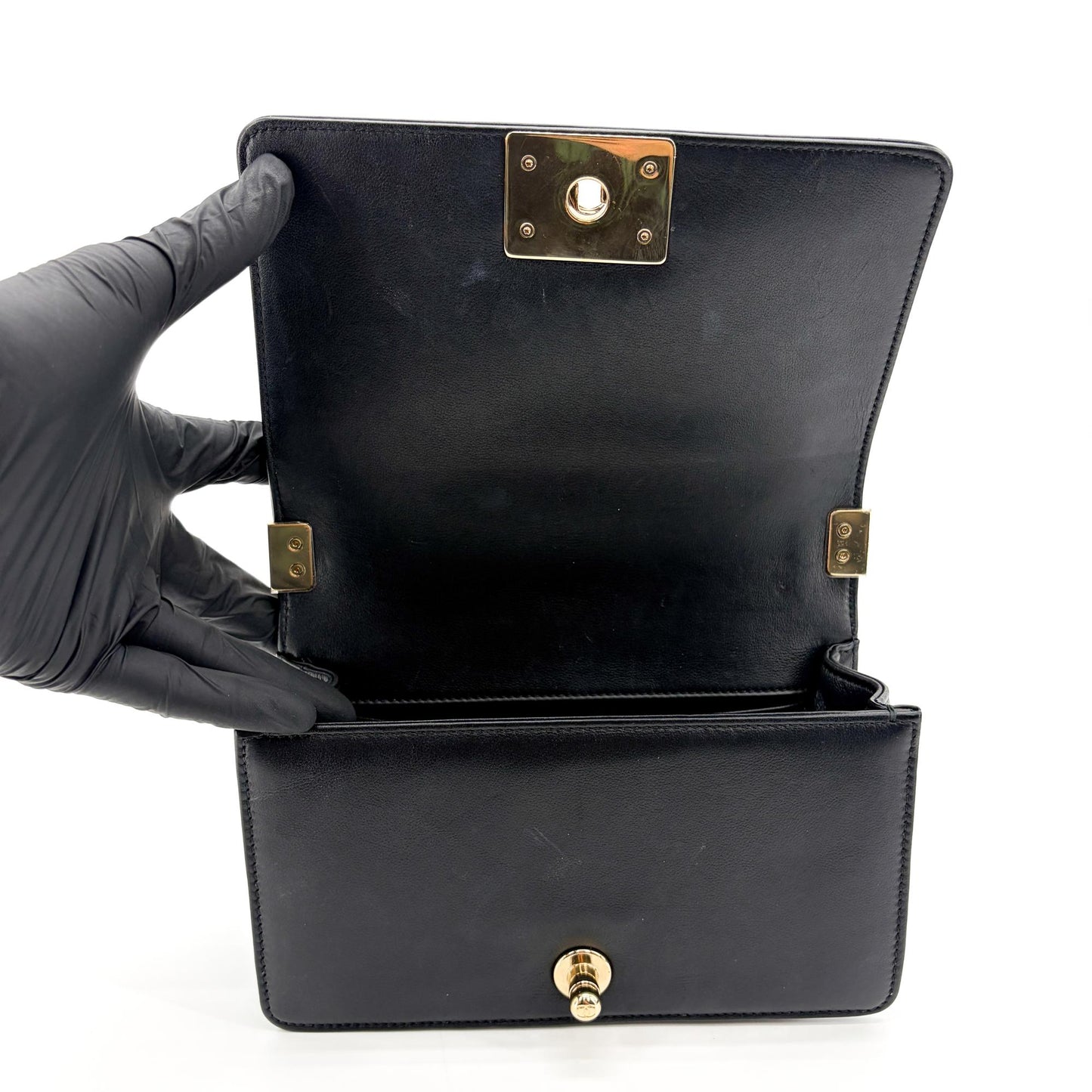 Chanel Boy Chanel Flap Bag Chain Emblem Small Black Gold Hardware