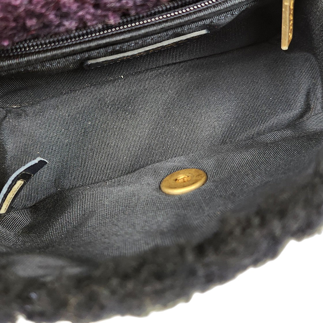 Chanel Black and Purple Shearling Flap Crossbody Bag