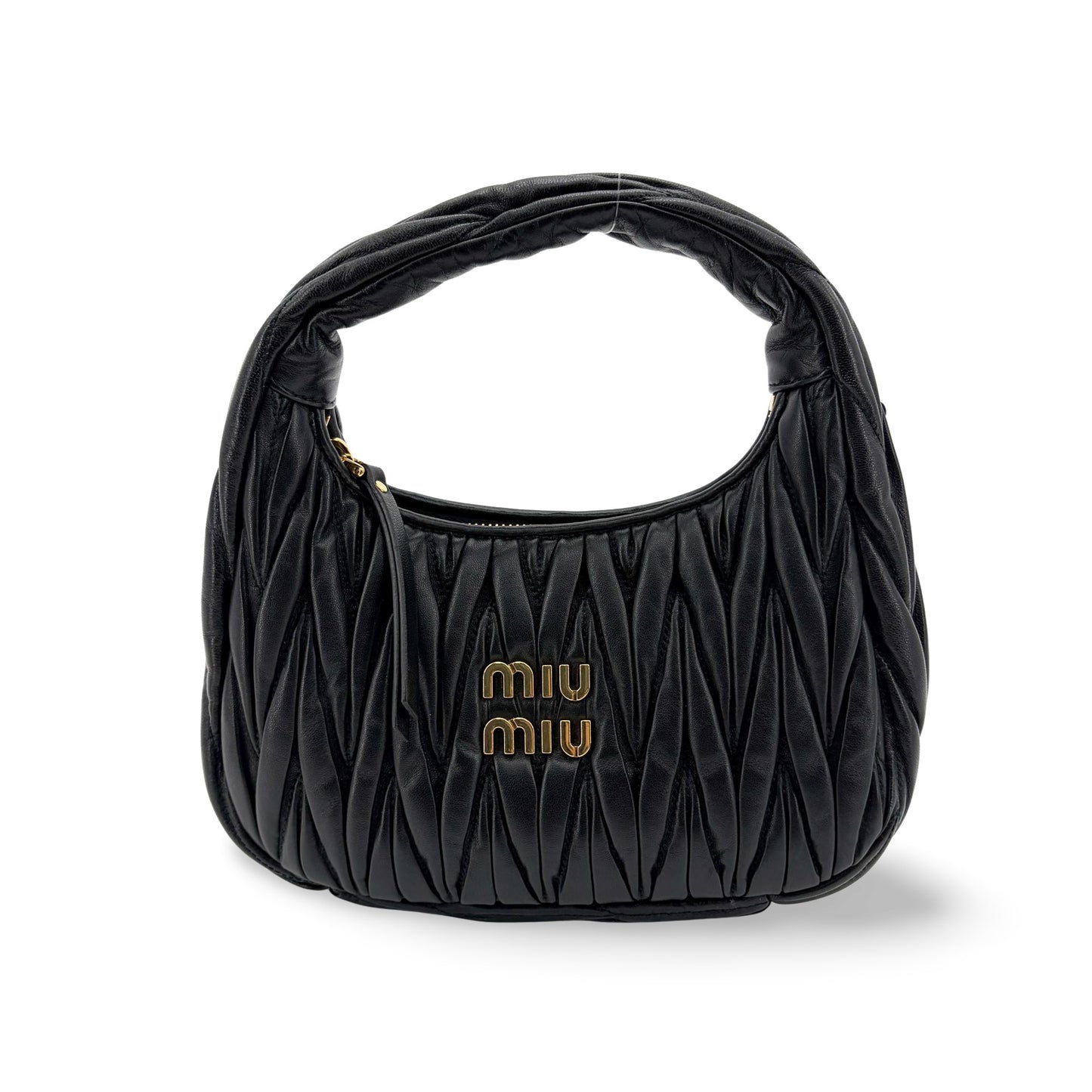 Miu Miu Matelassé Napa Leather Small Hobo Bag Black