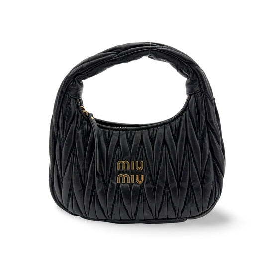 Miu Miu Matelassé Napa Leather Small Hobo Bag Black