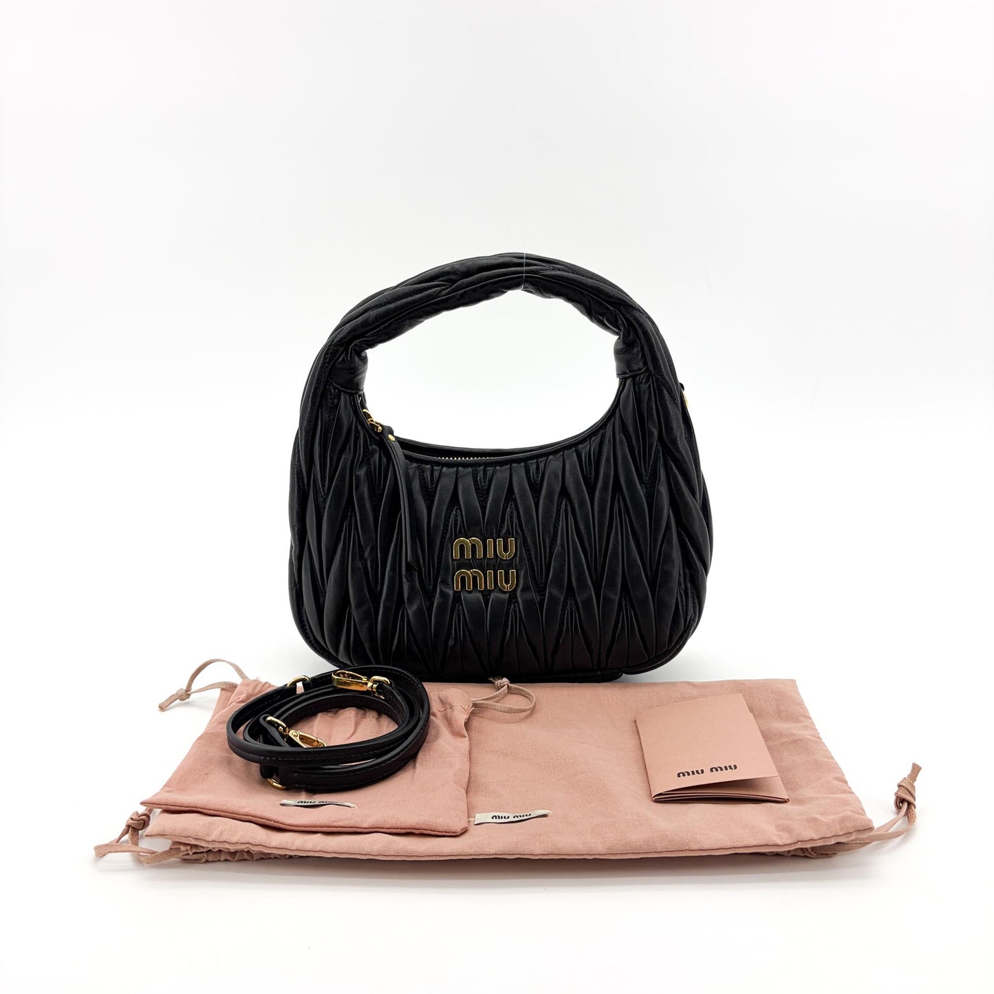 Miu Miu Matelassé Napa Leather Small Hobo Bag Black