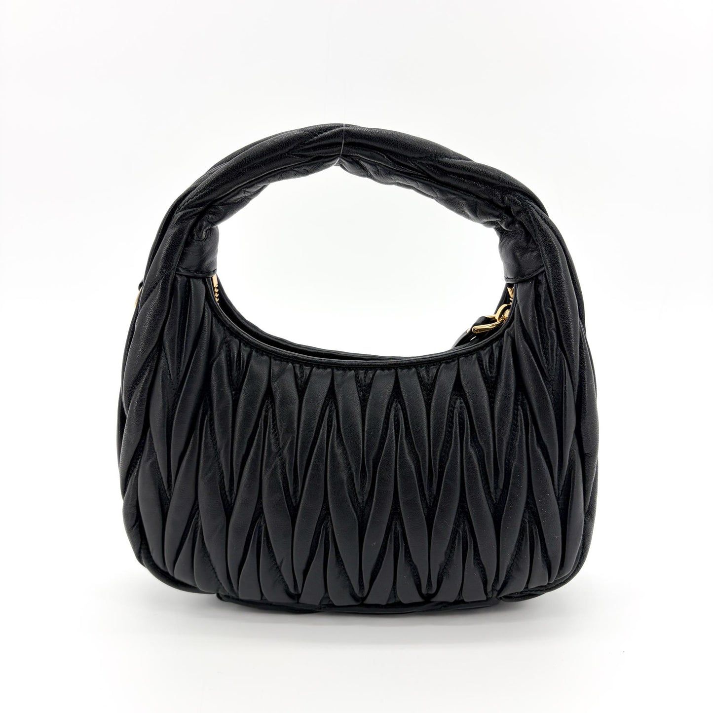 Miu Miu Matelassé Napa Leather Small Hobo Bag Black