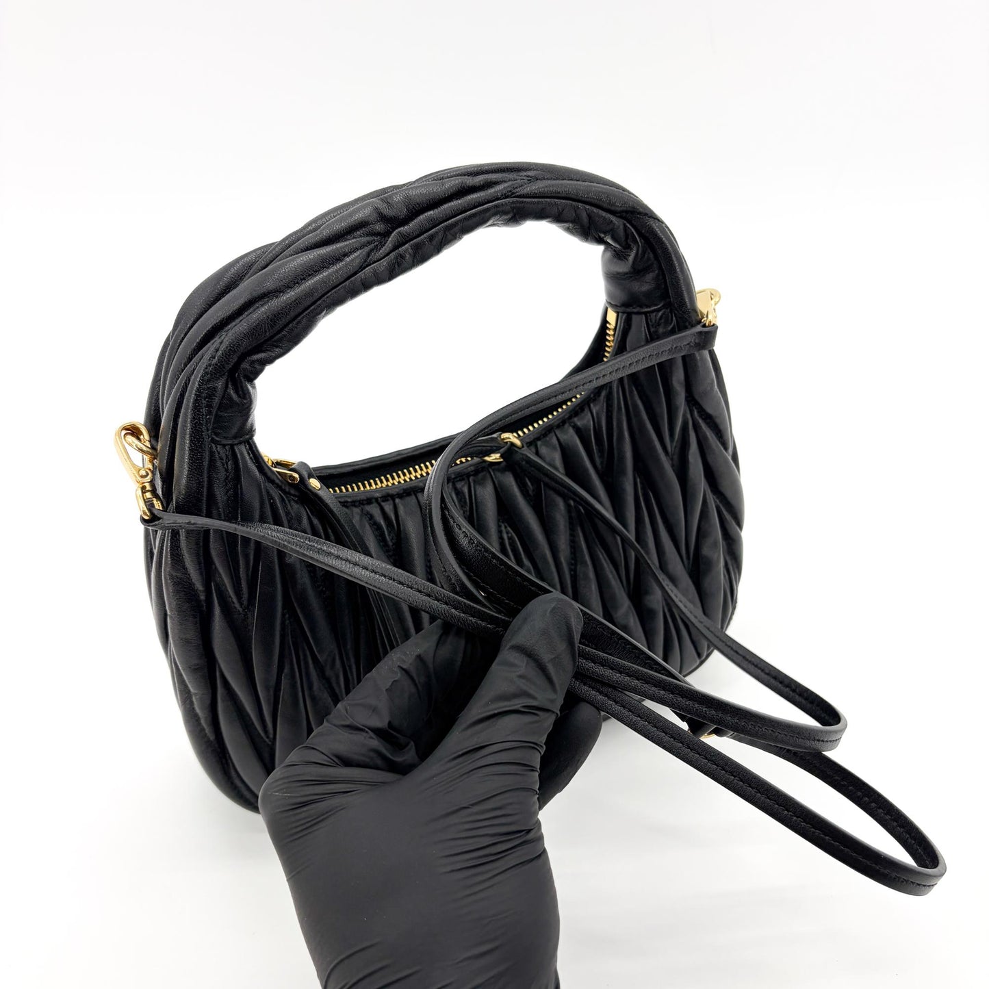 Miu Miu Matelassé Napa Leather Small Hobo Bag Black