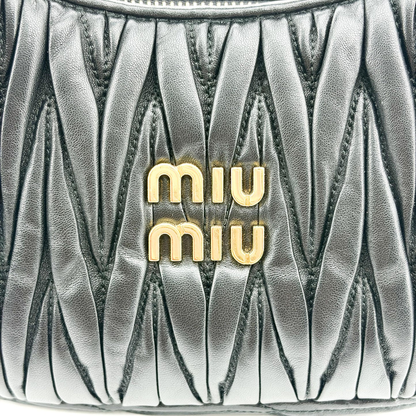 Miu Miu Matelassé Napa Leather Small Hobo Bag Black