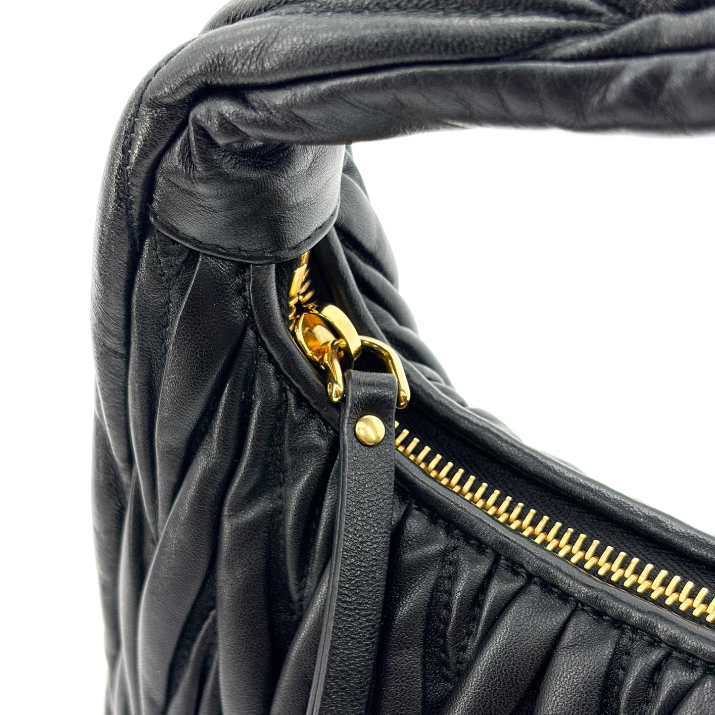 Miu Miu Matelassé Napa Leather Small Hobo Bag Black