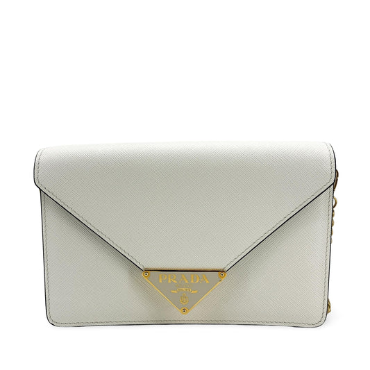 Prada Saffiano Evelop Chain Shoulder Bag White