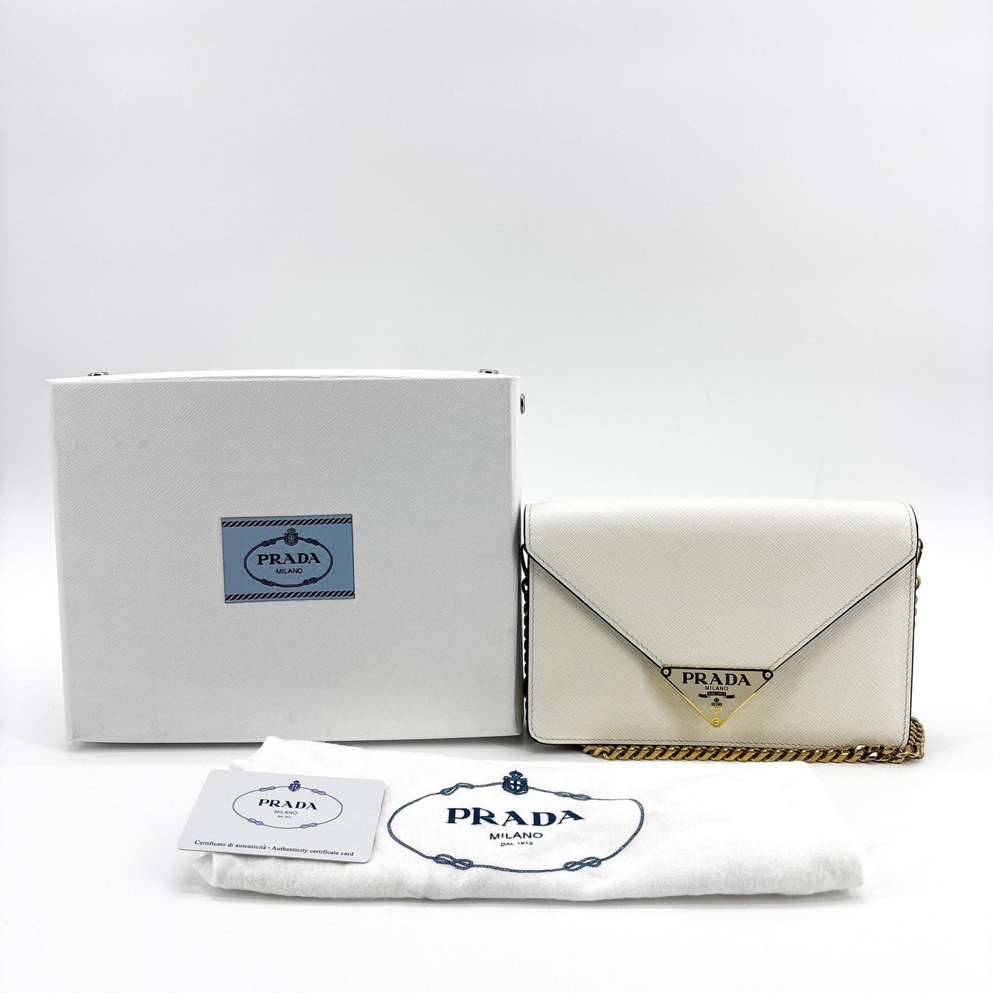 Prada Saffiano Evelop Chain Shoulder Bag White