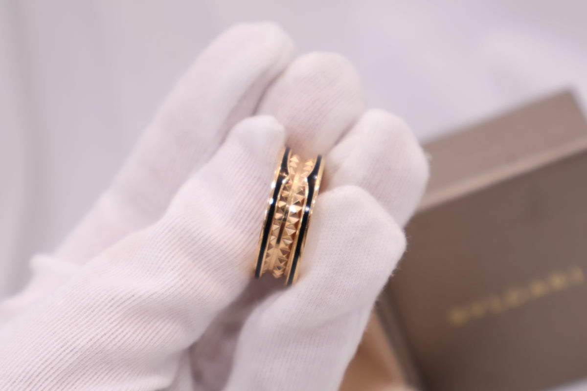 B.Zero1 Rock 2-Band Rose Gold Black Ceramic Size 62 Ring 358015