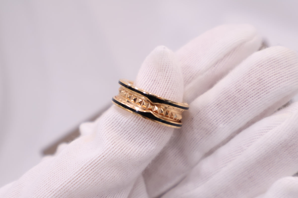 B.Zero1 Rock 2-Band Rose Gold Black Ceramic Size 62 Ring 358015