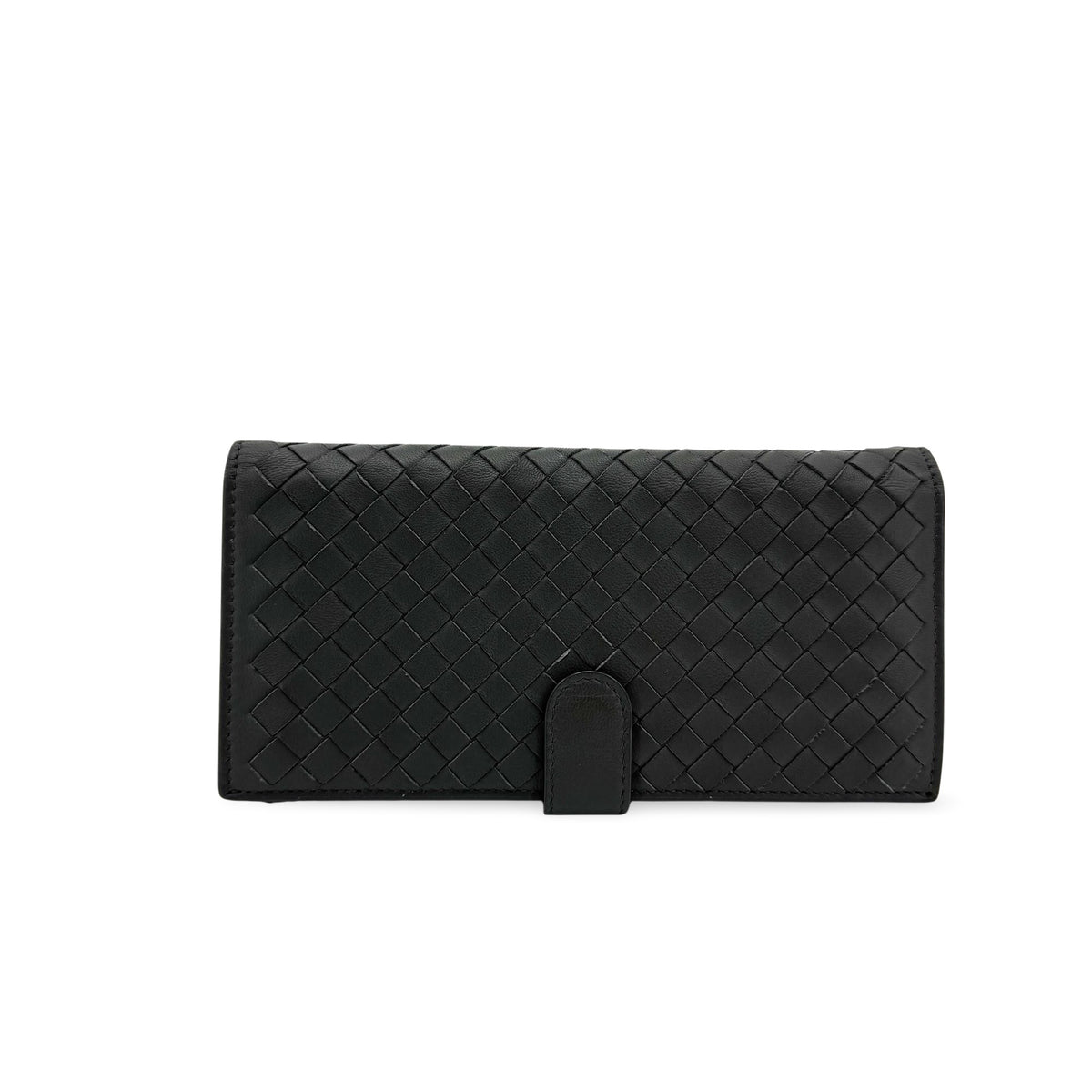 Bottega Veneta Intrecciato Flap Long Wallet Black