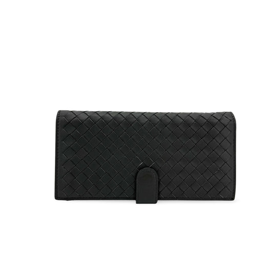 Bottega Veneta Intrecciato Flap Long Wallet Black