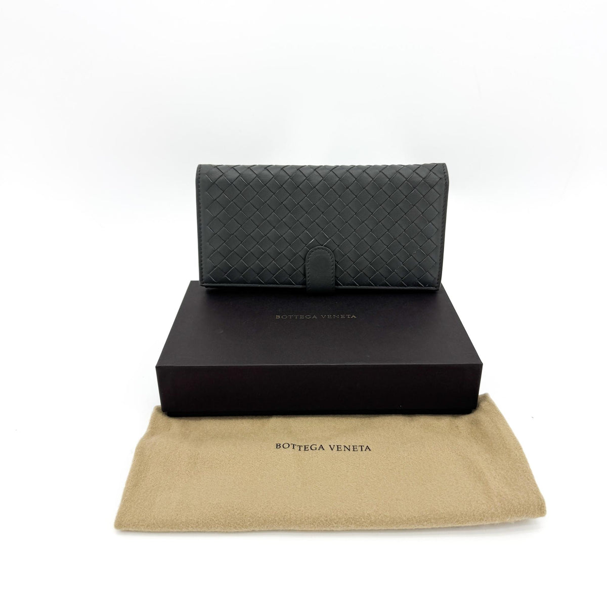 Bottega Veneta Intrecciato Flap Long Wallet Black