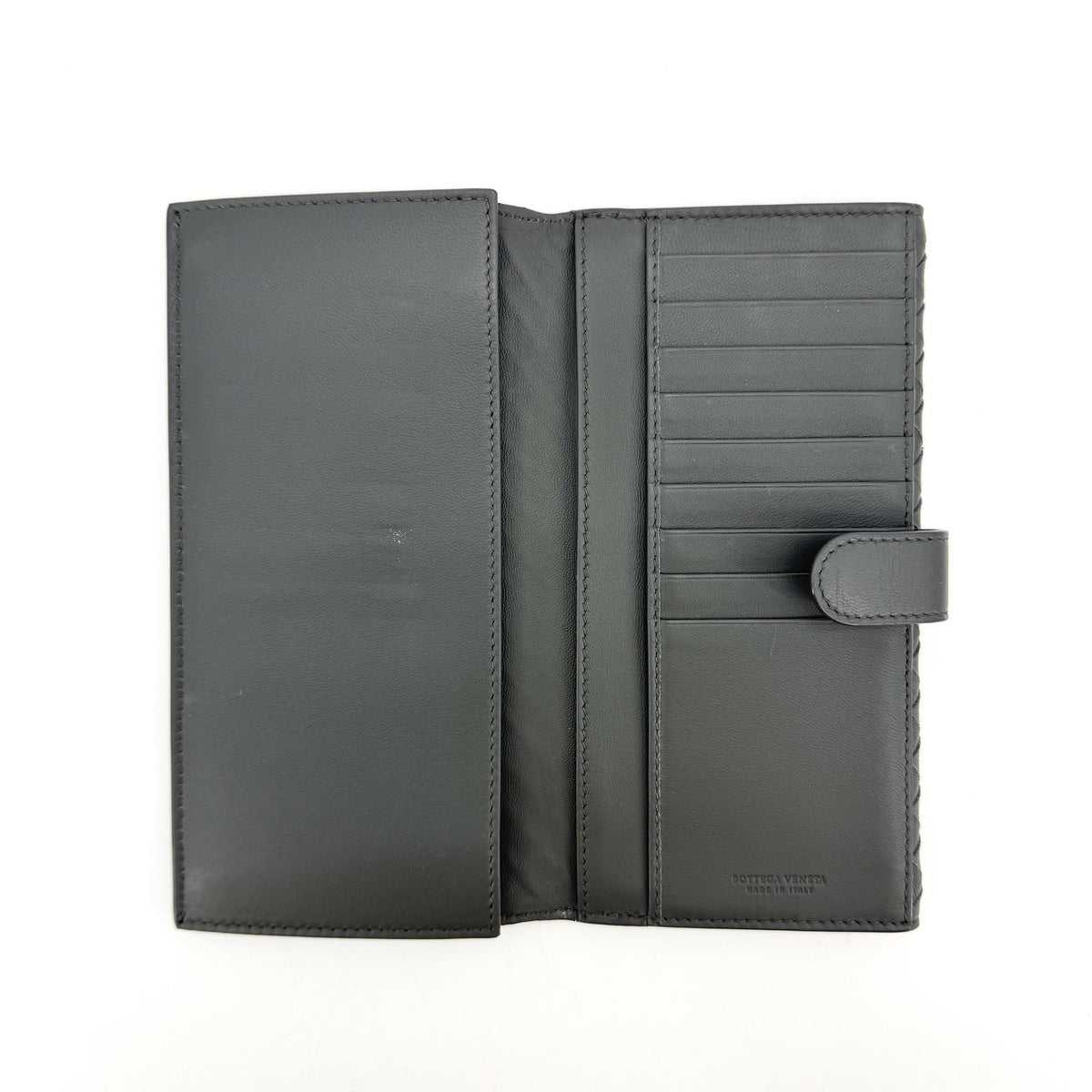 Bottega Veneta Intrecciato Flap Long Wallet Black