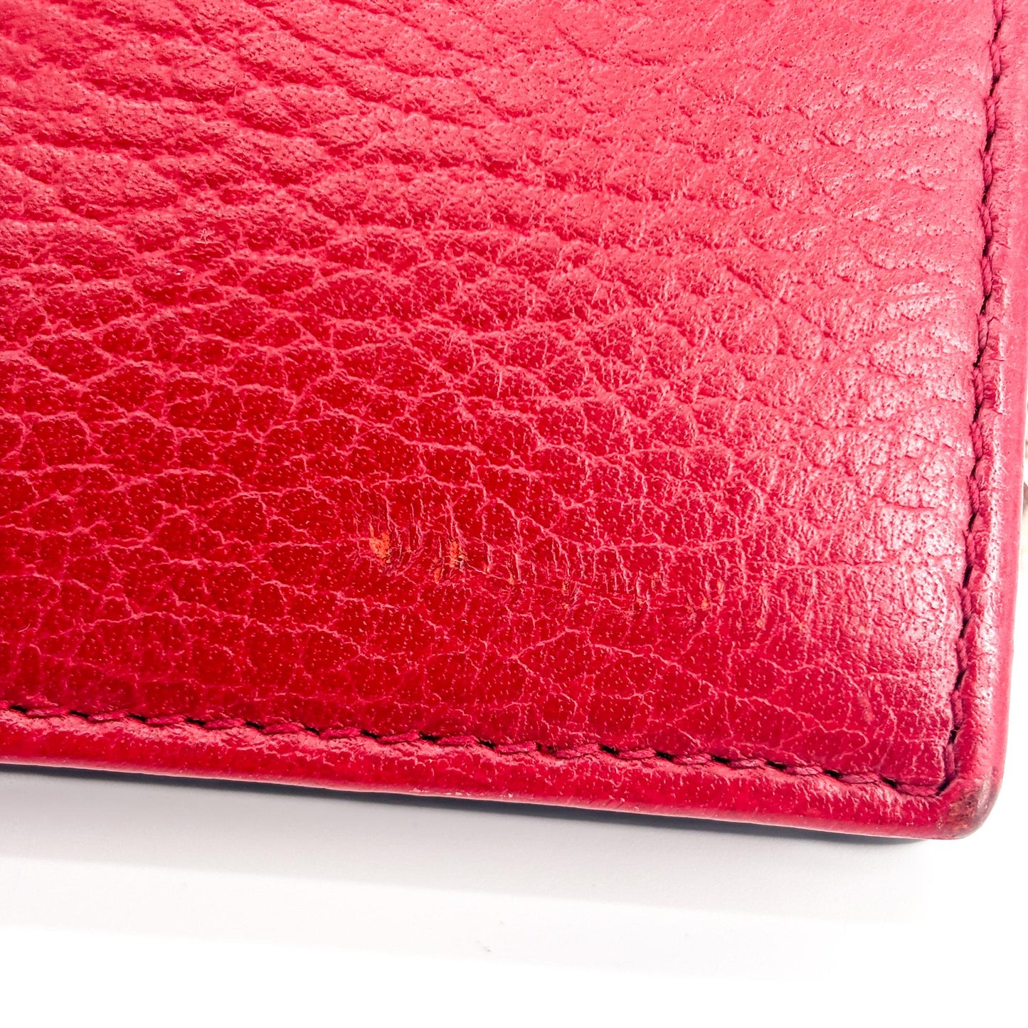 Gucci Interlocking G Leather Chain Shoulder Bag Red Gold Hardware