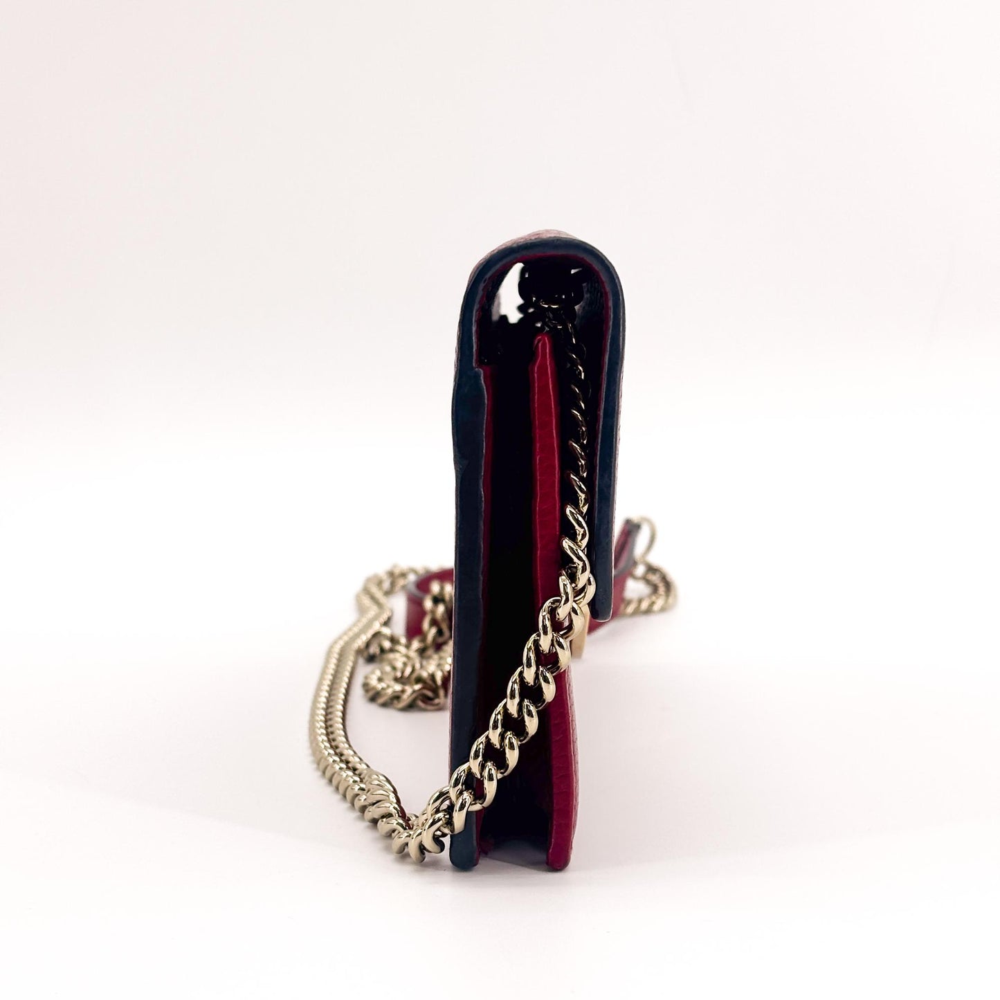 Gucci Interlocking G Leather Chain Shoulder Bag Red Gold Hardware