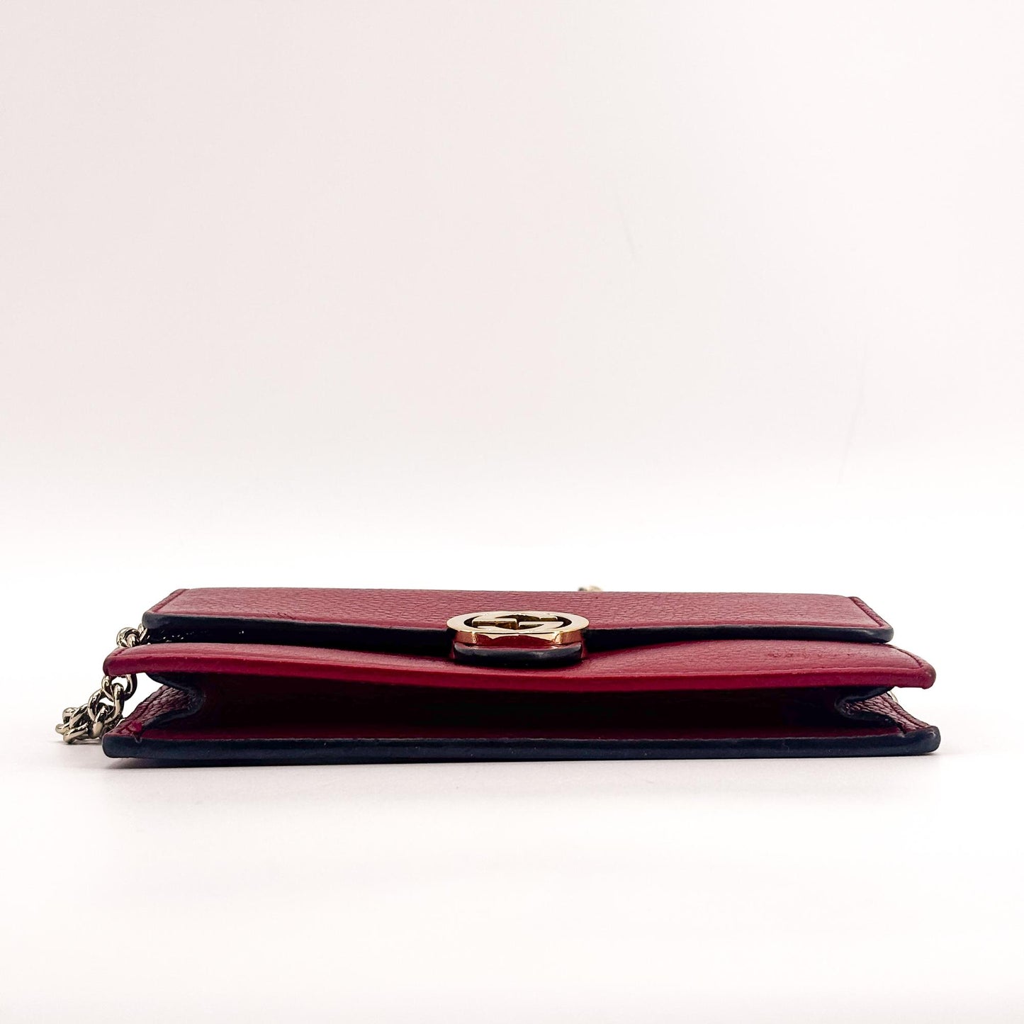 Gucci Interlocking G Leather Chain Shoulder Bag Red Gold Hardware
