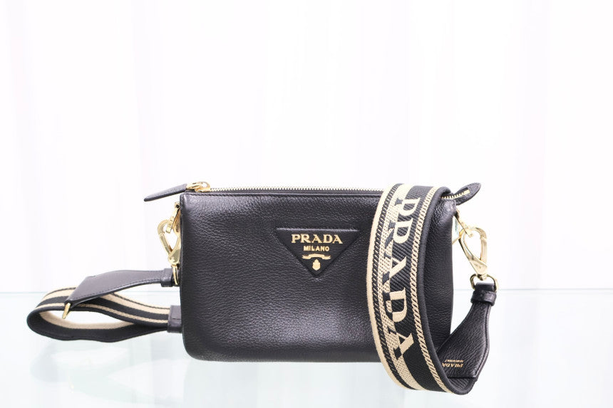 Gold Logo Triangle Leather Shoulder Bag 1BH194