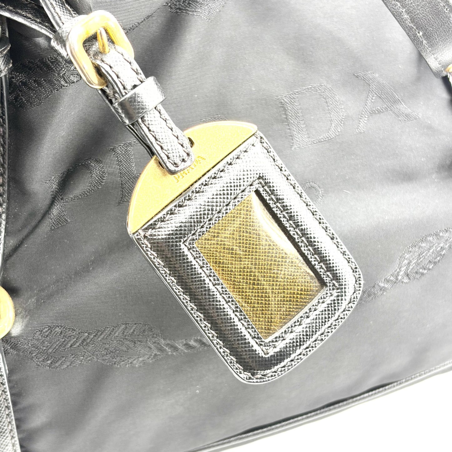 Prada Tessuto Nylon Saffiano Trimmed Shopper Bag Black Gold Hardware