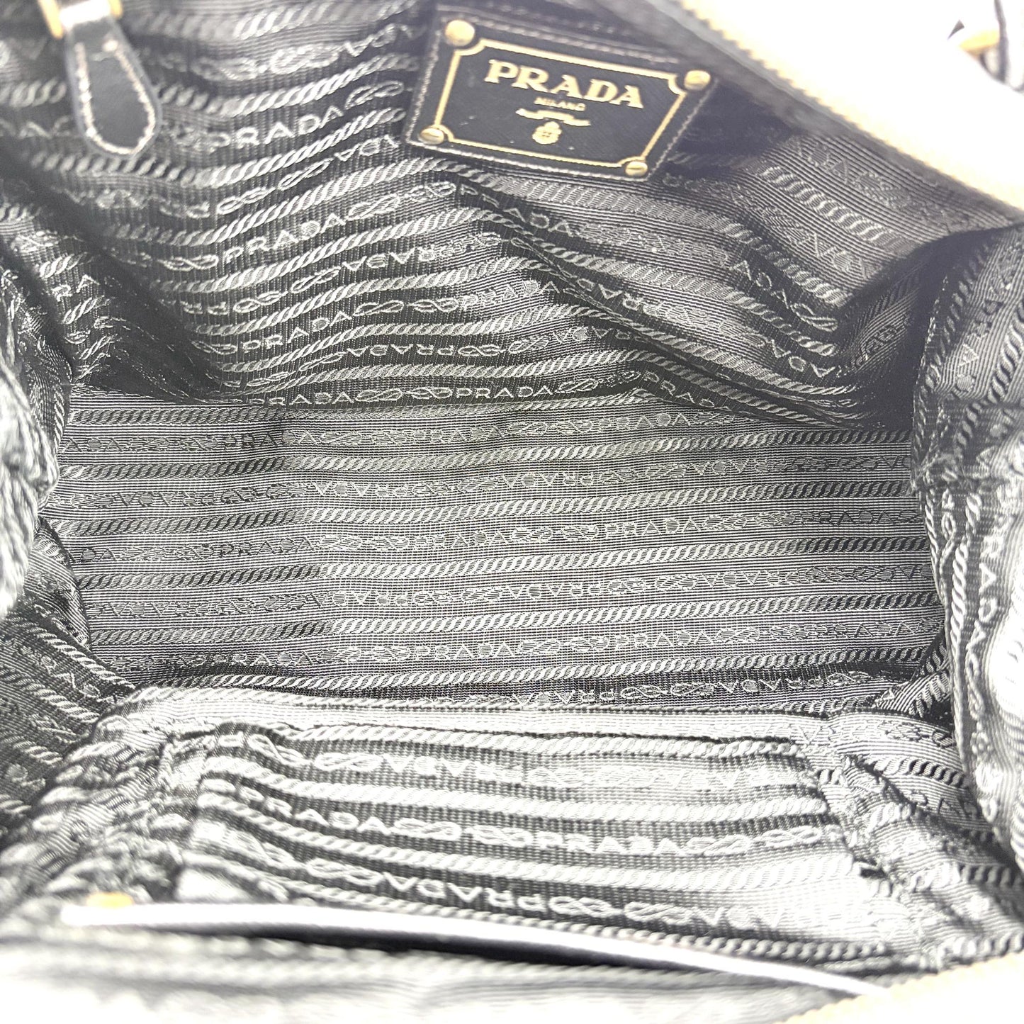 Prada Tessuto Nylon Saffiano Trimmed Shopper Bag Black Gold Hardware