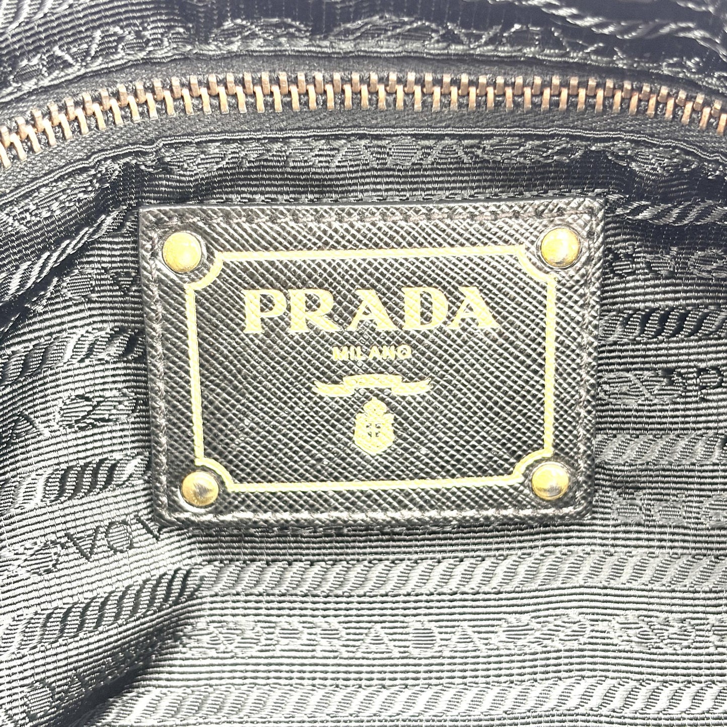 Prada Tessuto Nylon Saffiano Trimmed Shopper Bag Black Gold Hardware