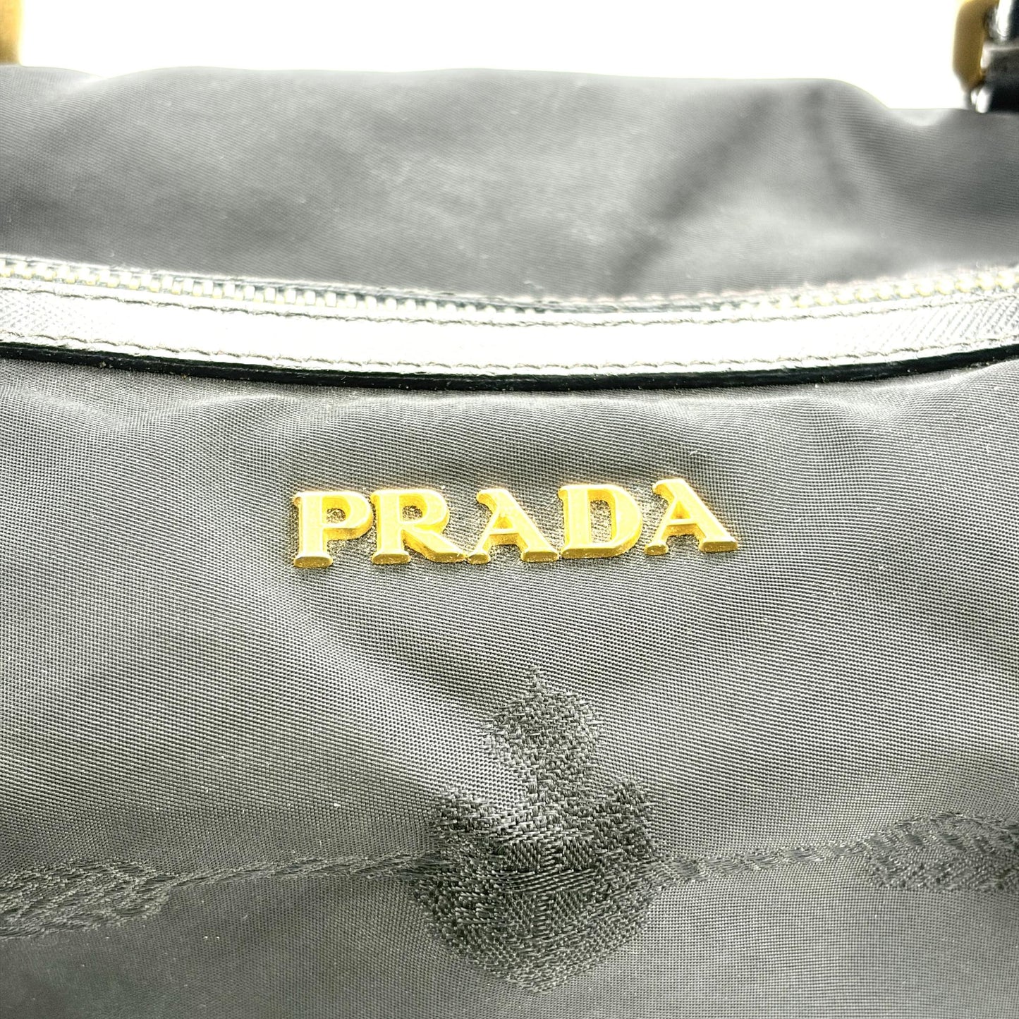 Prada Tessuto Nylon Saffiano Trimmed Shopper Bag Black Gold Hardware