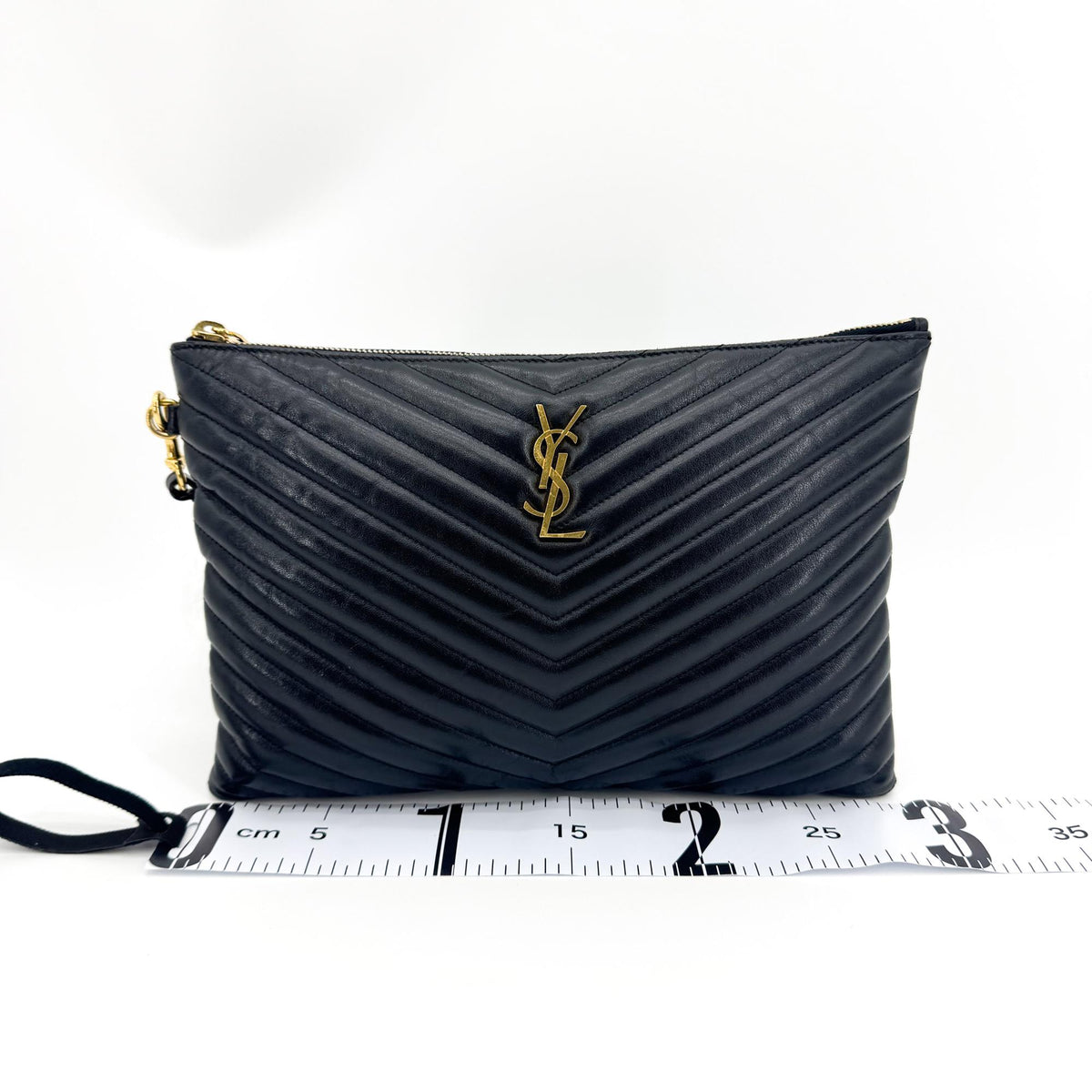 Saint Laurent Monogram Matelassé Tablet Clutch Black Gold Hardware