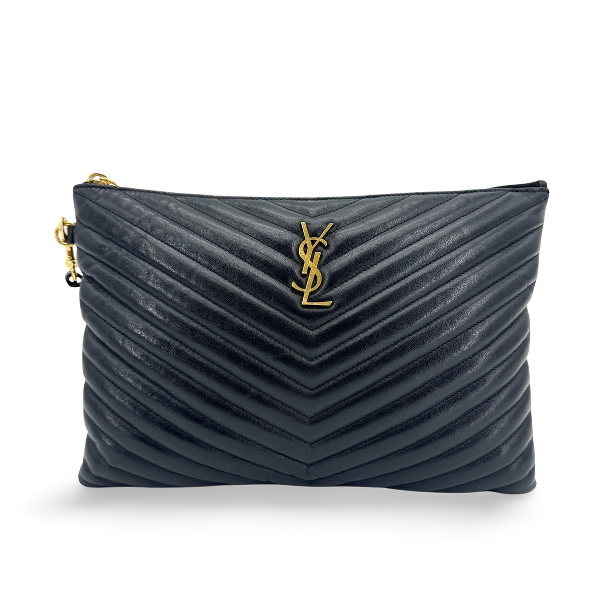 Saint Laurent Monogram Matelassé Tablet Clutch Black Gold Hardware
