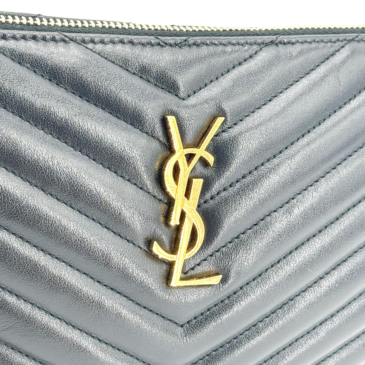 Saint Laurent Monogram Matelassé Tablet Clutch Black Gold Hardware