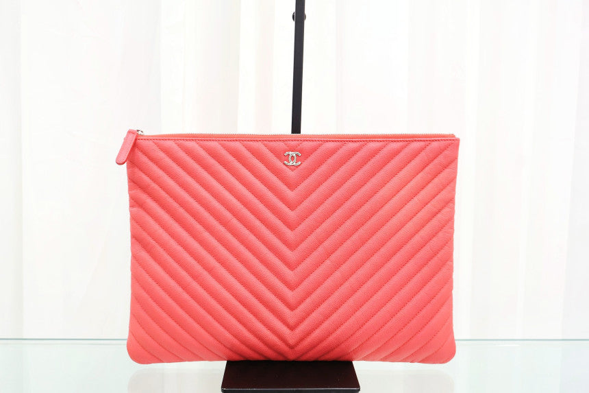 Caviar Chevron Clutch Large Silver Hardware a82552 Purchased at Department Store