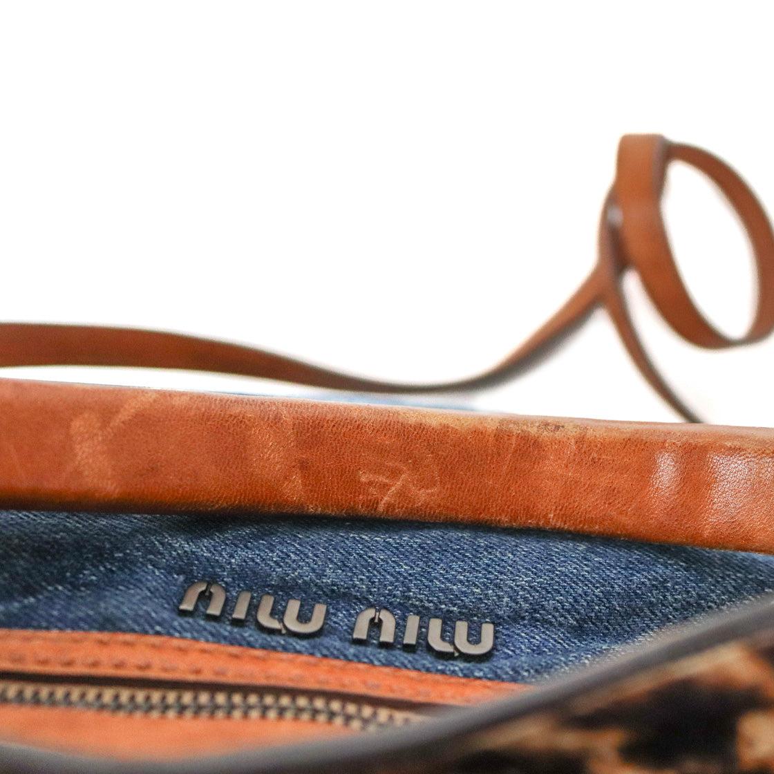 Miu Miu Denim Leopard 2-Way Bag