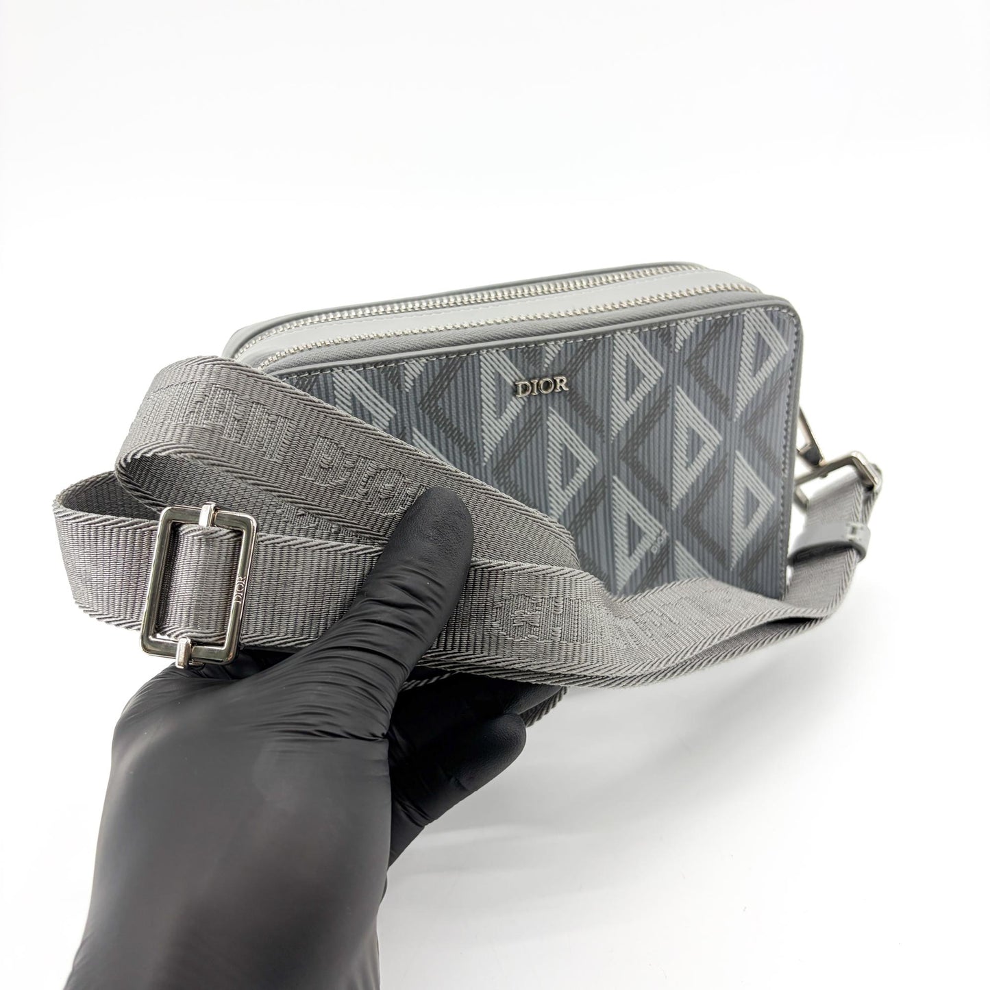 Dior CD Diamond Zipper Pouch Ruthenium Grey