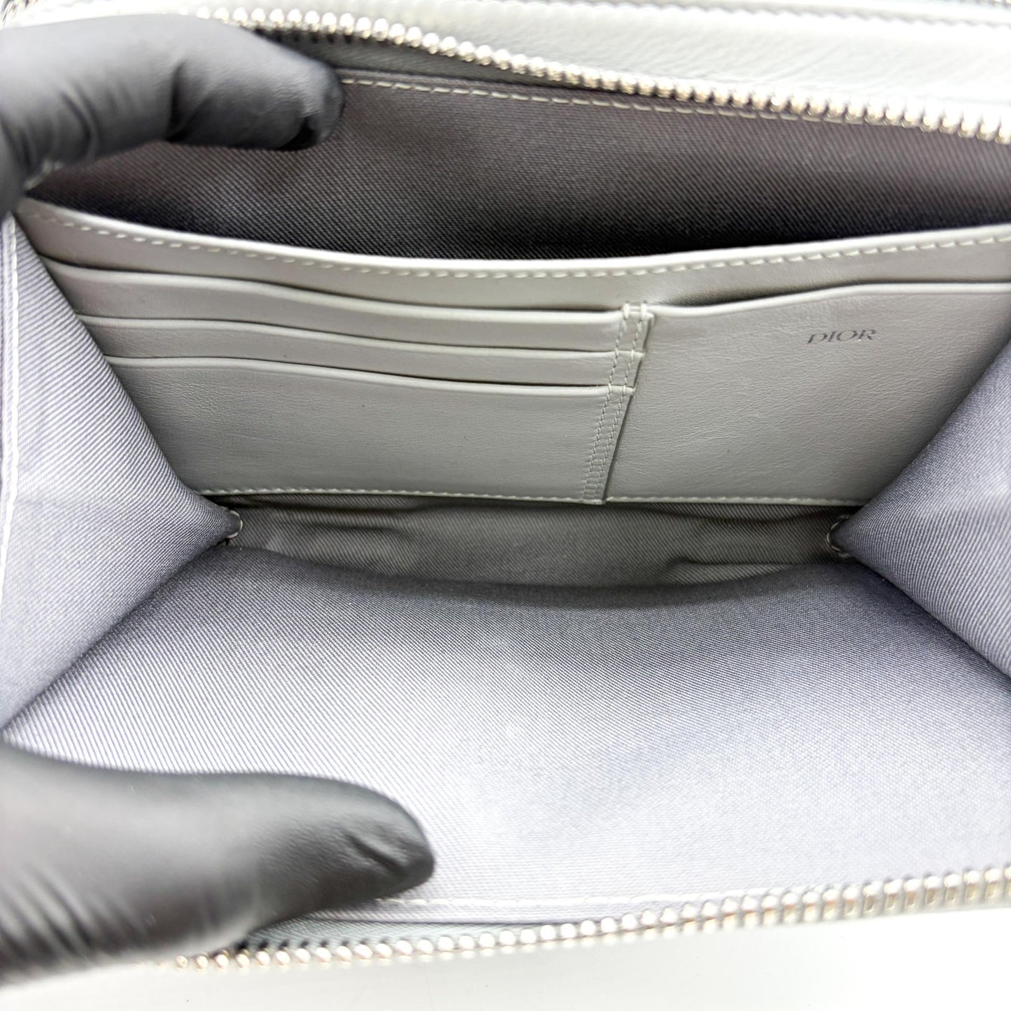 Dior CD Diamond Zipper Pouch Ruthenium Grey
