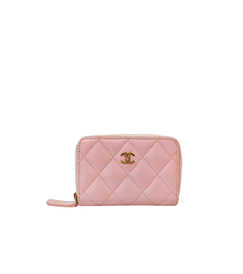 Chanel Pink Caviar Skin Zipped Card Wallet with Zip