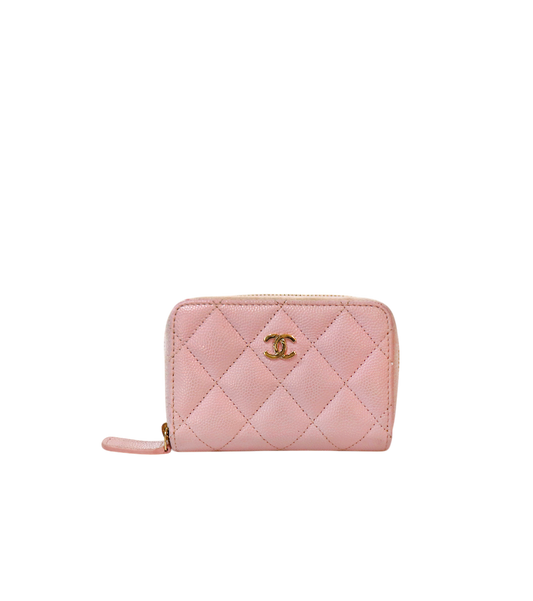 Chanel Pink Caviar Skin Zipped Card Wallet with Zip