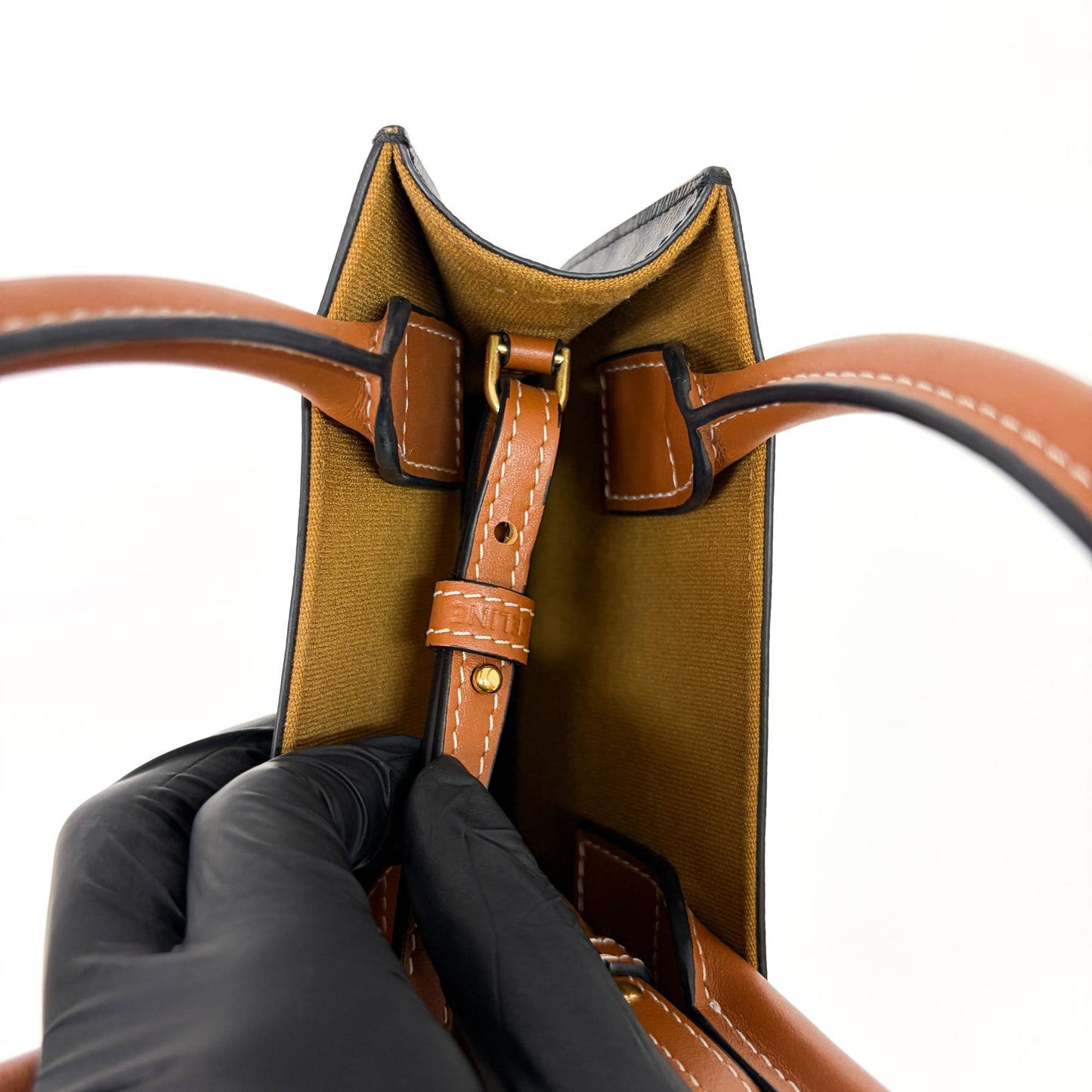 Celine Cabas Vertical Mini Triomphe Canvas & Calfskin Tan
