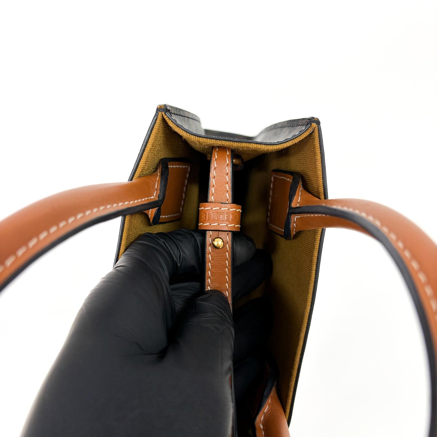 Celine Cabas Vertical Mini Triomphe Canvas & Calfskin Tan