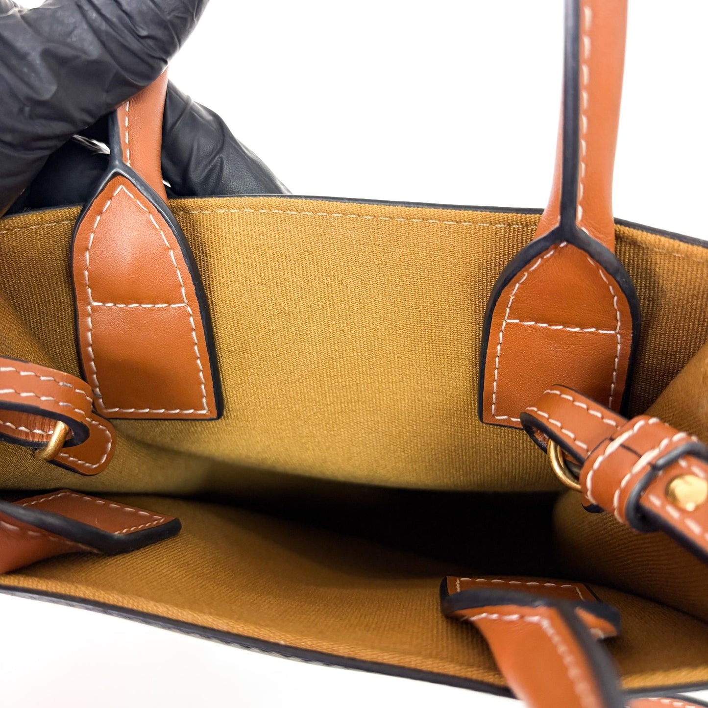 Celine Cabas Vertical Mini Triomphe Canvas & Calfskin Tan