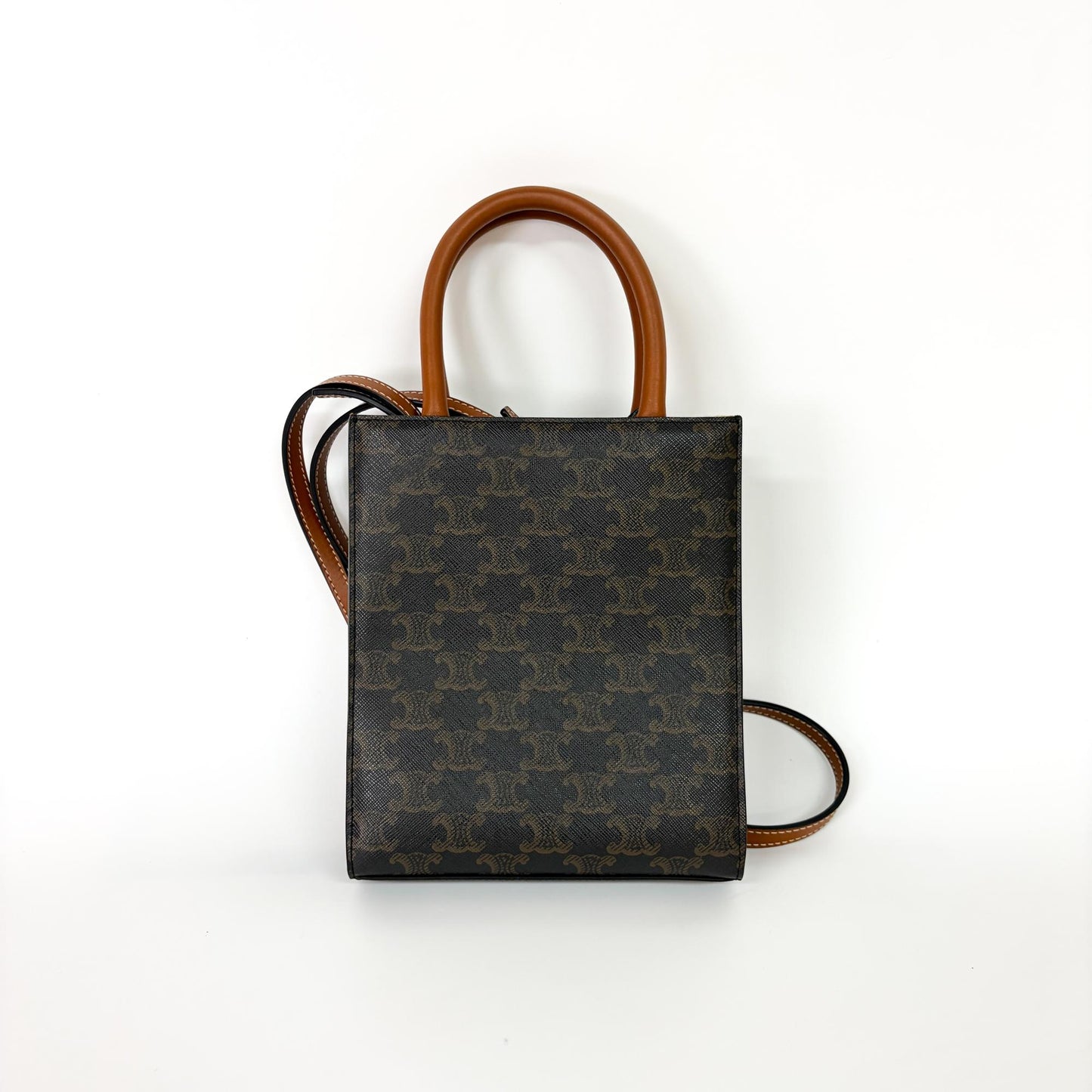 Celine Cabas Vertical Mini Triomphe Canvas & Calfskin Tan