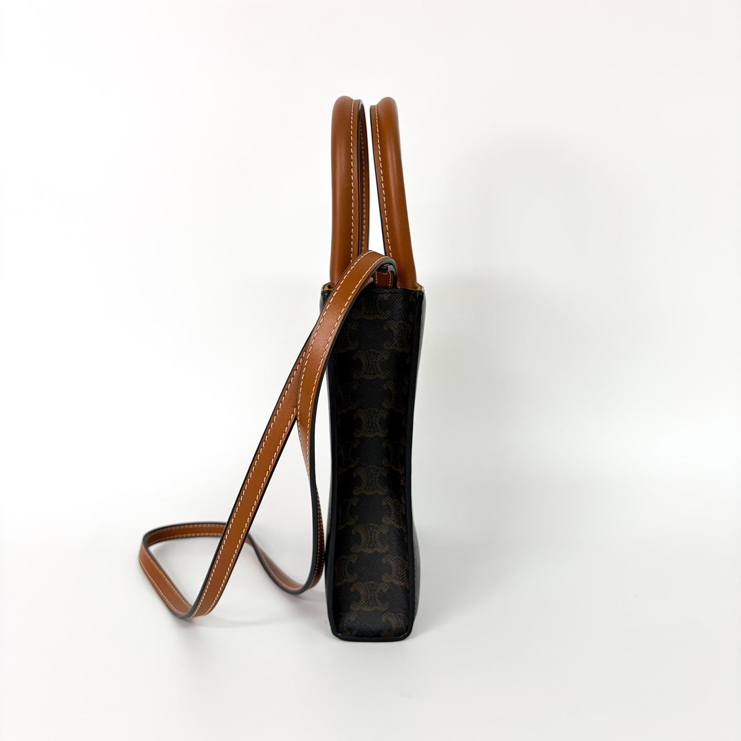 Celine Cabas Vertical Mini Triomphe Canvas & Calfskin Tan
