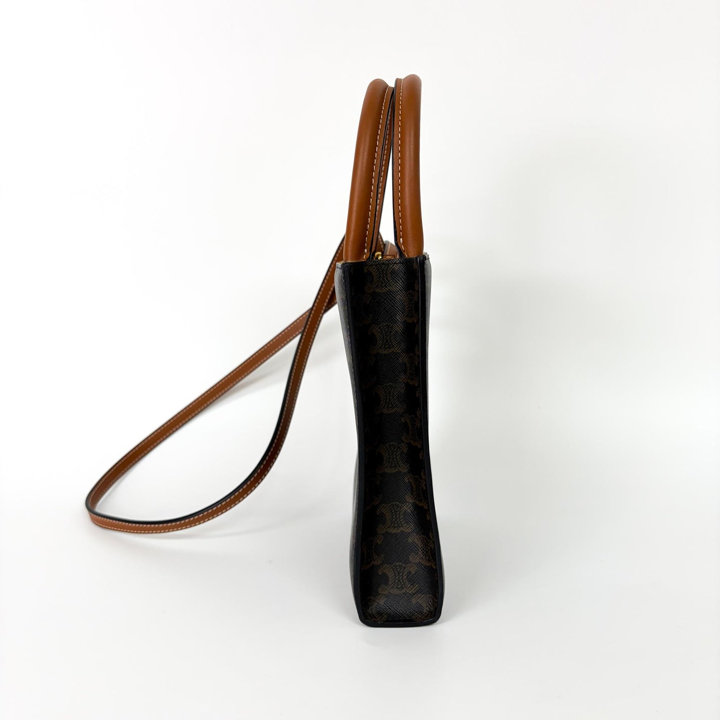 Celine Cabas Vertical Mini Triomphe Canvas & Calfskin Tan
