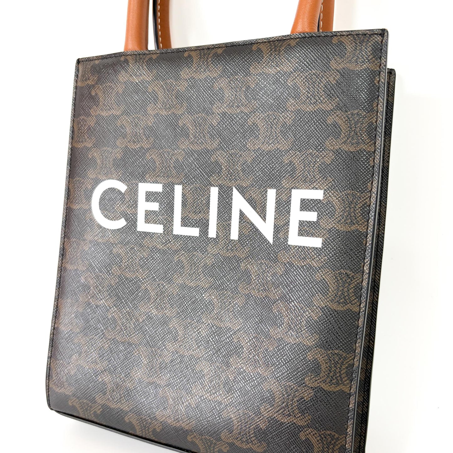 Celine Cabas Vertical Mini Triomphe Canvas & Calfskin Tan