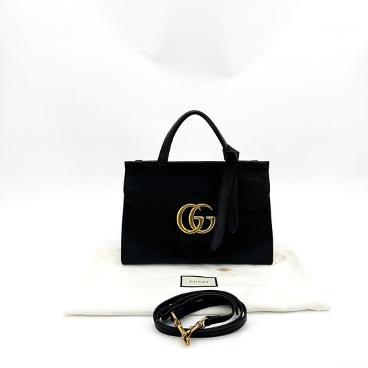 Gucci Small Double G Leather Top Handle Bag Black