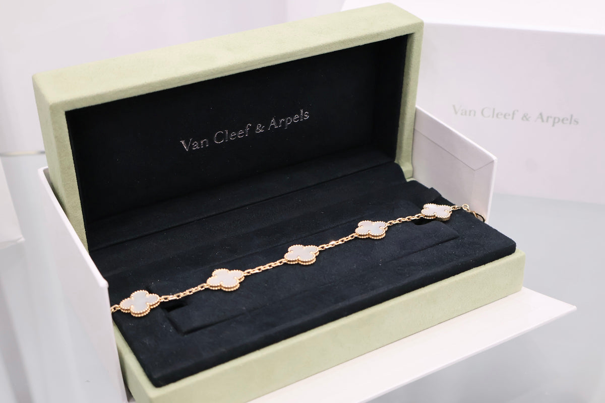 Vintage Alhambra 5-Motif 18K Yellow Gold Mother-of-Pearl Bracelet VCARPMV800