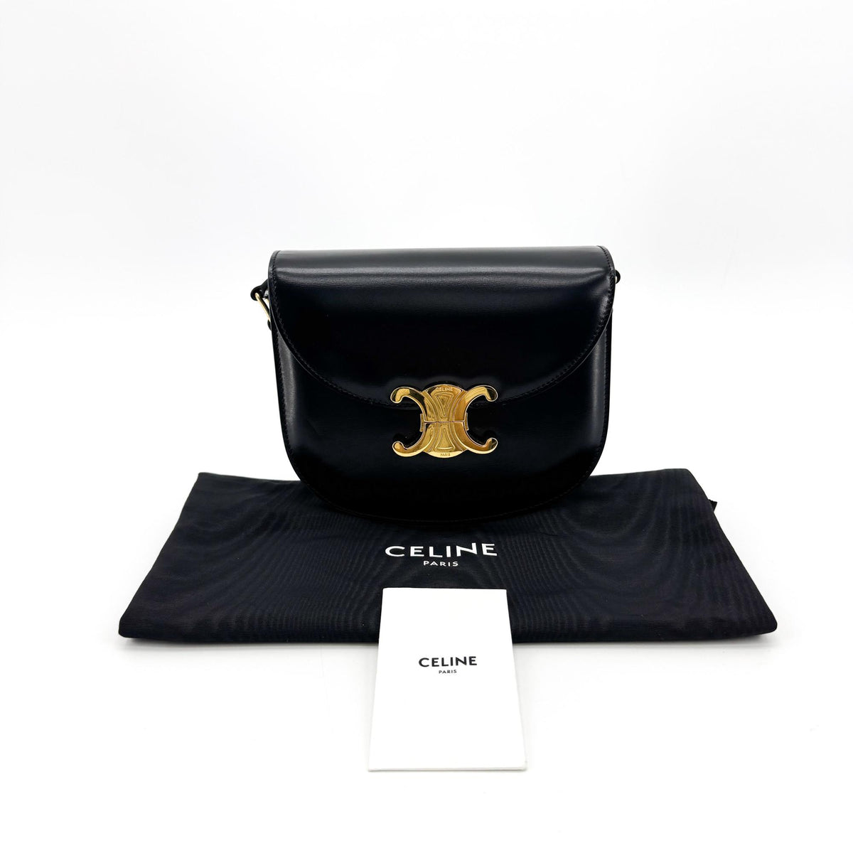 Celine Tin Triomphe Bag Shiny Calfskin Black