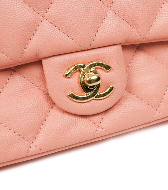 Chanel Pink Caviar Quilted CC Chain Shoulder Bag with Built-in Chip
