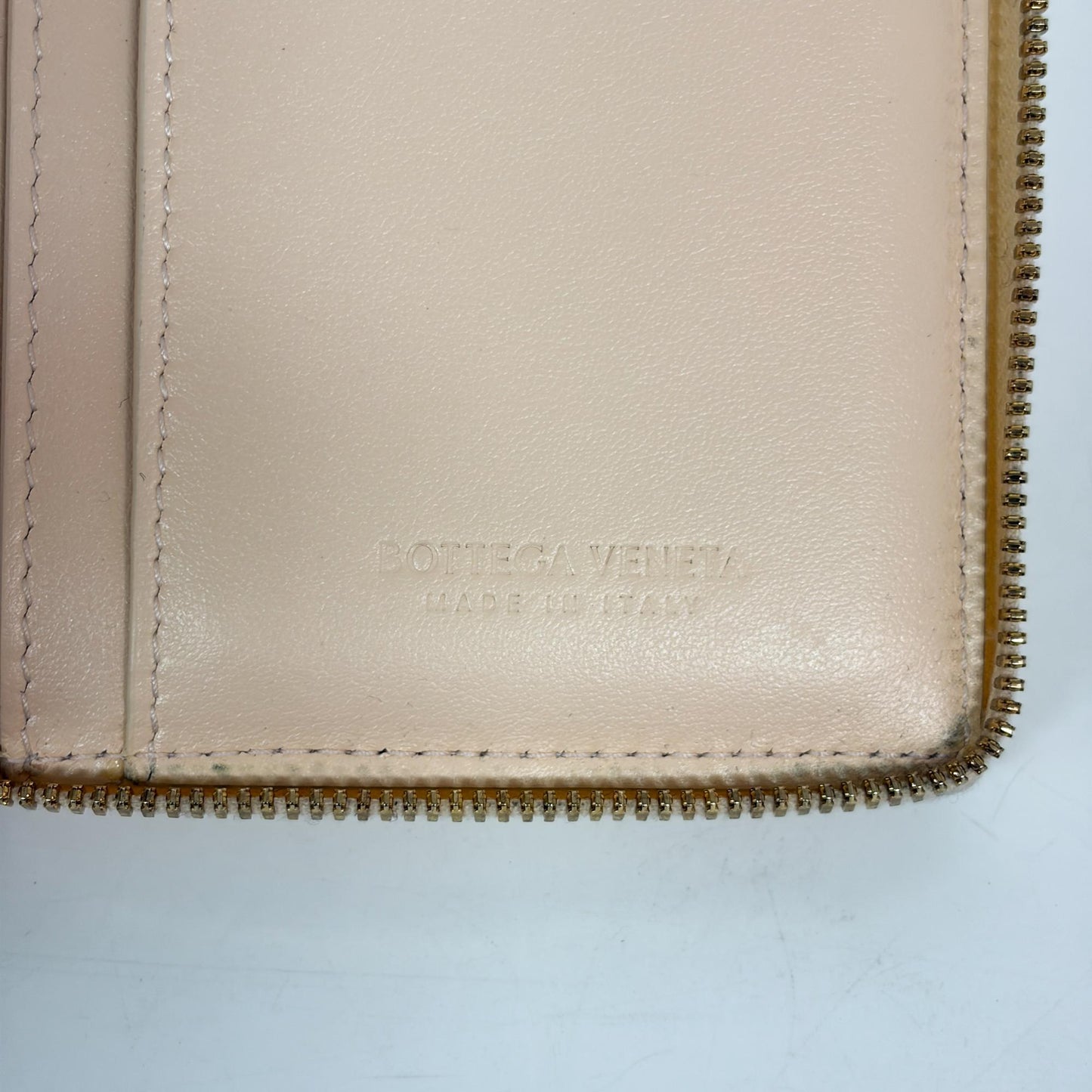 Bottega Veneta Cassette Intrecciato Small Zipper Around Wallet Almond