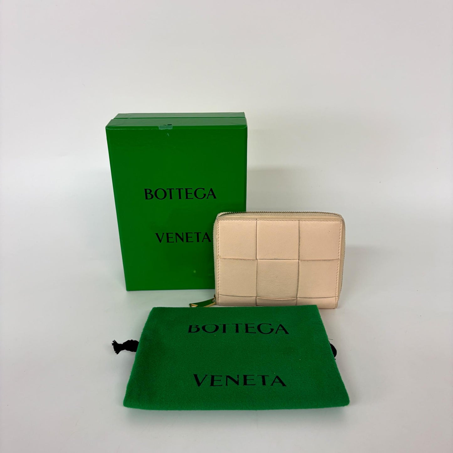 Bottega Veneta Cassette Intrecciato Small Zipper Around Wallet Almond