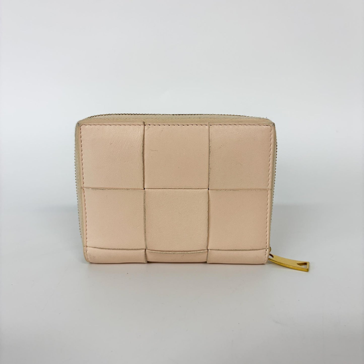 Bottega Veneta Cassette Intrecciato Small Zipper Around Wallet Almond