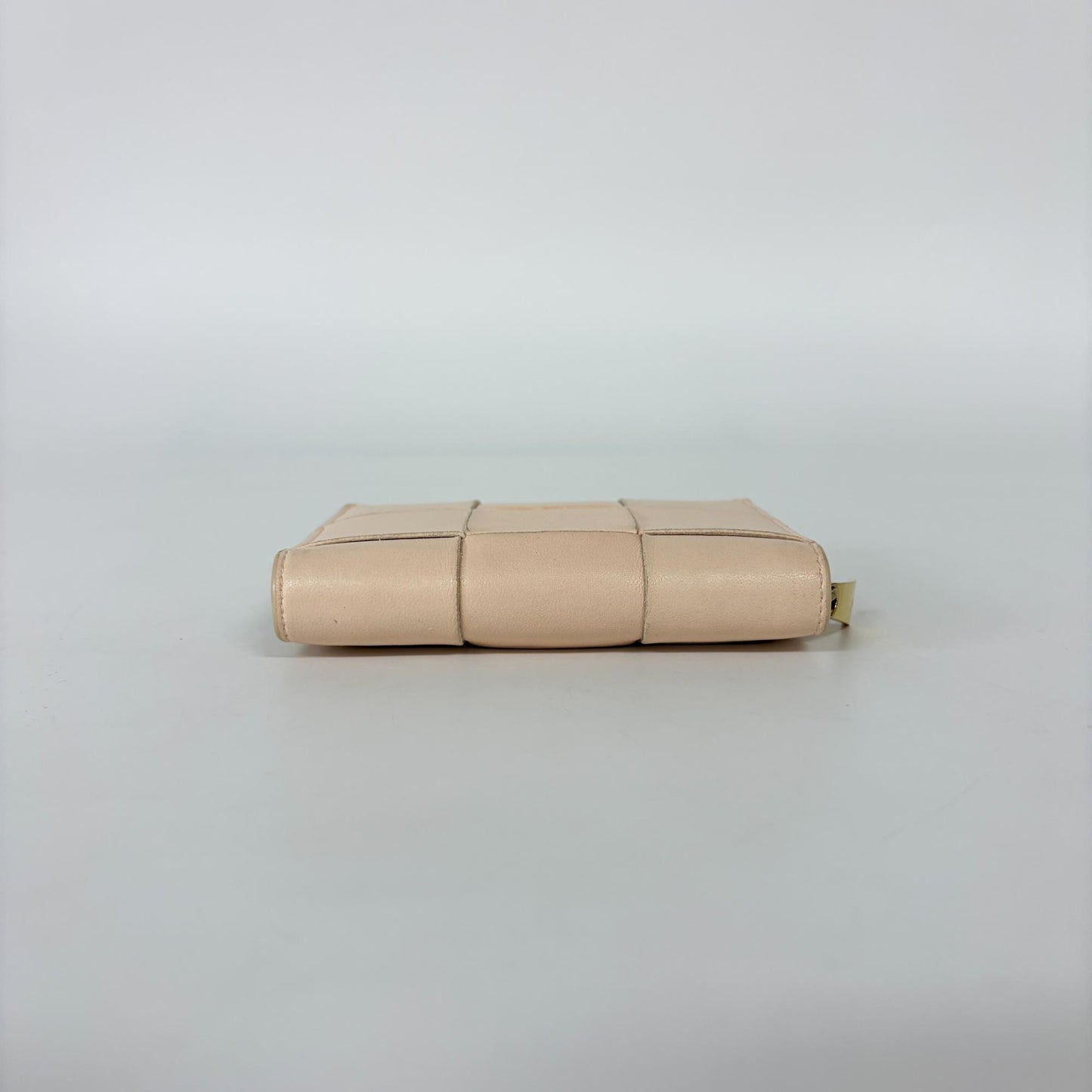 Bottega Veneta Cassette Intrecciato Small Zipper Around Wallet Almond