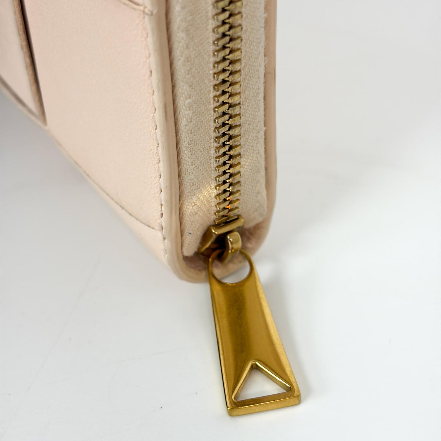 Bottega Veneta Cassette Intrecciato Small Zipper Around Wallet Almond